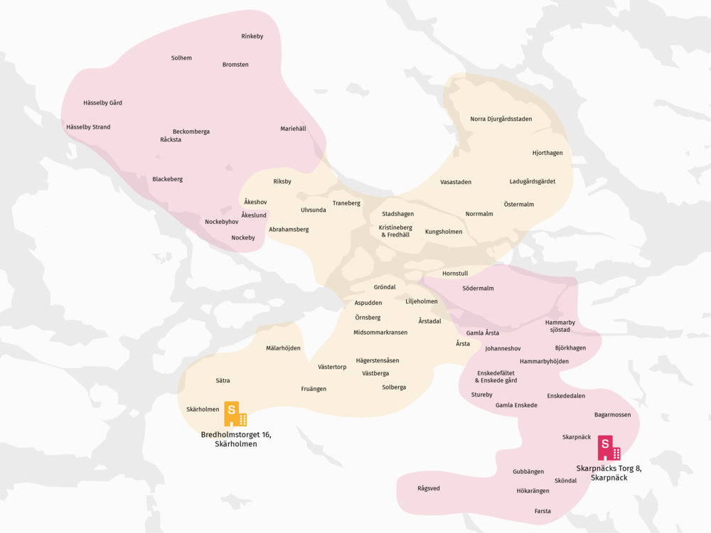 Karta över Stockholmshems områden